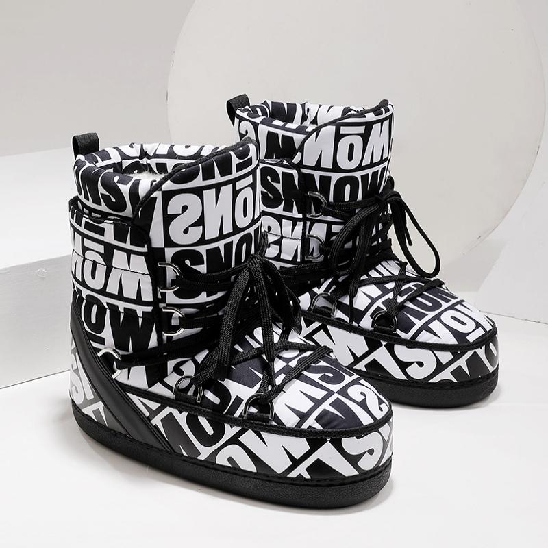 

Модная зимняя обувь большого размера, утолщенные плюшевые женские луноходы средней длины, женские лыжные ботинки, водонепроницаемая модная обувь большего размера 35-36