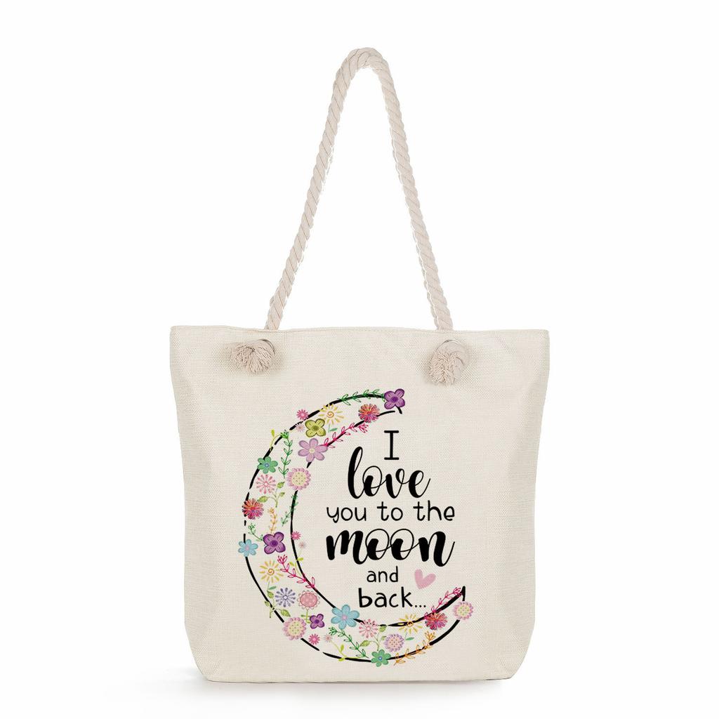 Multifunctional Trendy Letters Printed Thick Rope Shoulder Beach Bag Casual large capacity handbag 7593
