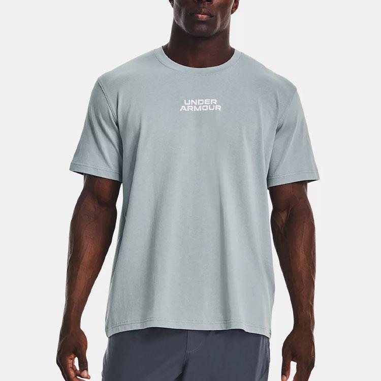 Under Armour Outline Letter Print Round Neck Short Sleeve T-Shirt Men Tops Blue 1379109-465