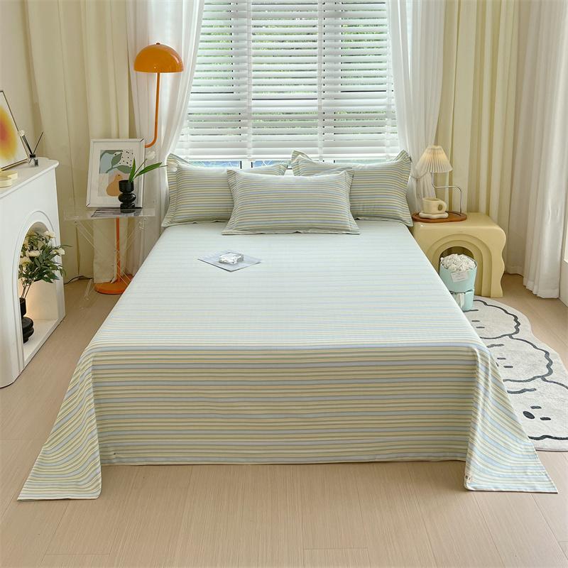 Green Check Raw Cotton Bed Sheets For Double Bed All Seasons Bed Cover Full Set Queen/King Size Flat Top Sheets No Pillowcase