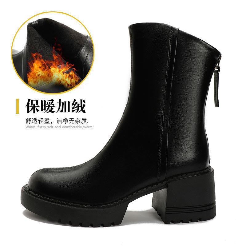 Coarse heel short boots women's spring and autumn single boots brown platform Martin boots women's British style 2025 new women's boots medium boots