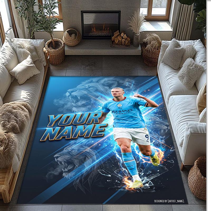 Erling Haaland Printed Crystal Velvet Rug Non‑Slip Crystal Velvet Carpet For Sofa Bedroom Indoor Home Decoration