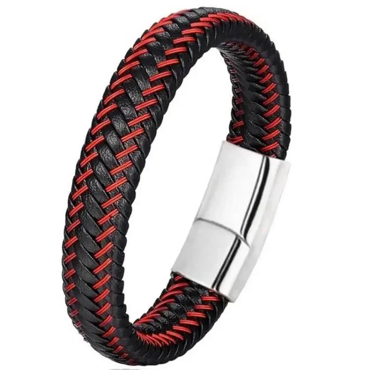 Vintage Handwoven Black Leather Bracelet with High Quality Metal Buckle Suitable for Men\'s Personalized Charm Wristband Jewelry