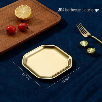 ZISIZ Gold Octagonal Stainless Steel Sauce Plates (Set of 3)