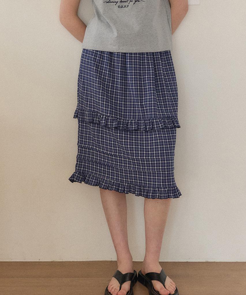 Our Hope Frill Pintuck Midi Skirt - Navy