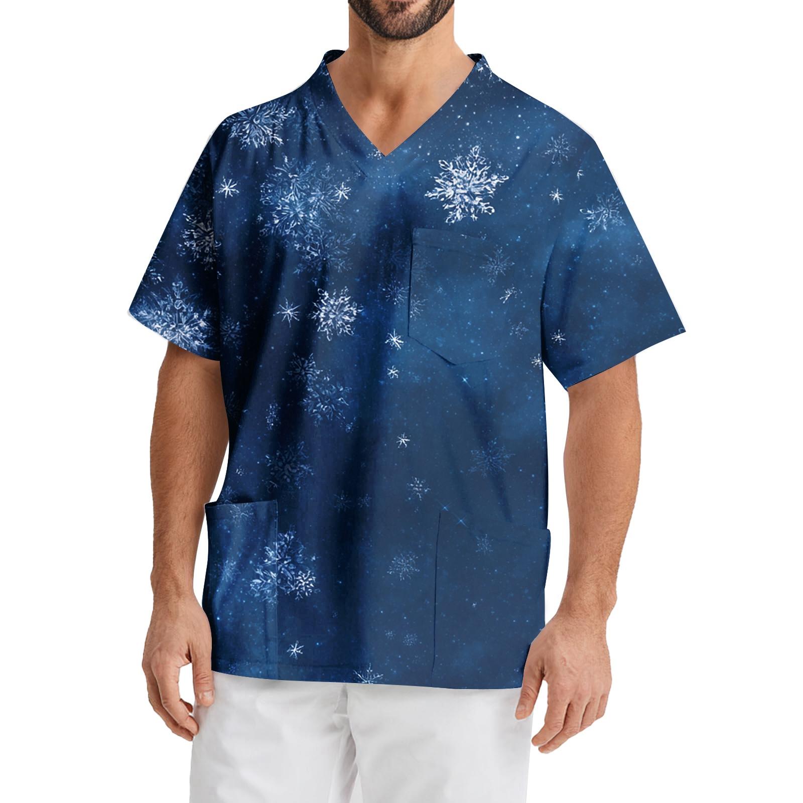 

Мужская рабочая блузка с короткими рукавами и v-образным вырезом с принтом, топ с нагрудным карманом S