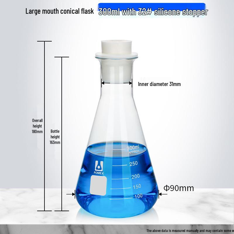 Pomex Shuniu Glass Erlenmeyer Flask: Conical, Straight/Wide/Flared Mouth, 100ml/250ml/500ml/1L Sizes.