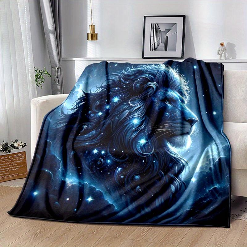 1pc Starry Sky Majesty Lion Blanket  Soft Throw for Home Decor, Living Room, Travel, Camping, Car Blankets, Beach