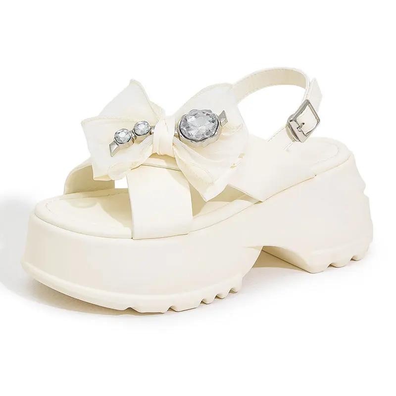 

Fashion 8CM Microfiber Leather Peep Toe Mary Jane Shoes Summer Women Platform Wedge Butterfly-knot Hook High Brand Comfy Fashion Pumps 39