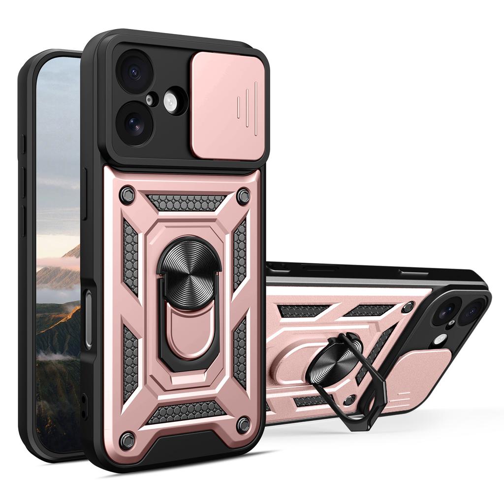 For iPhone 17 Case with Slide Camera Lid PC+TPU Kickstand Phone Cover