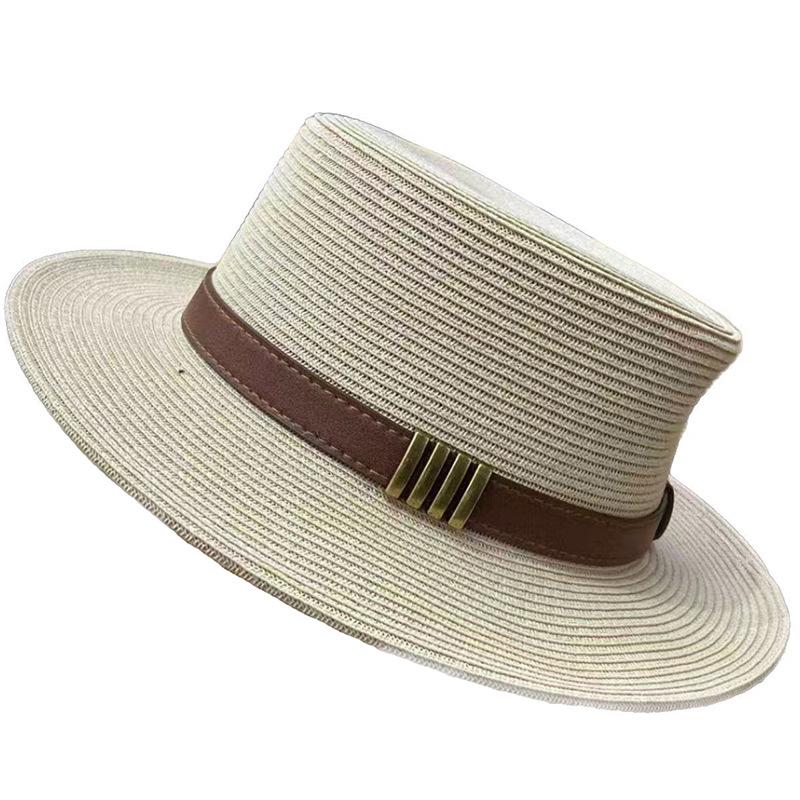 Summer Ladies Straw Hat Couple Hat Retro Copper Buckle Jazz Hat Panama Casual Versatile Vacation Beach Hat