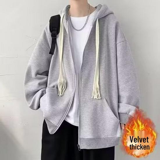 Pánská podzimní/zimní mikinová bunda s kapucí: Volný, Trendy, Univerzální jednobarevný kardigan.