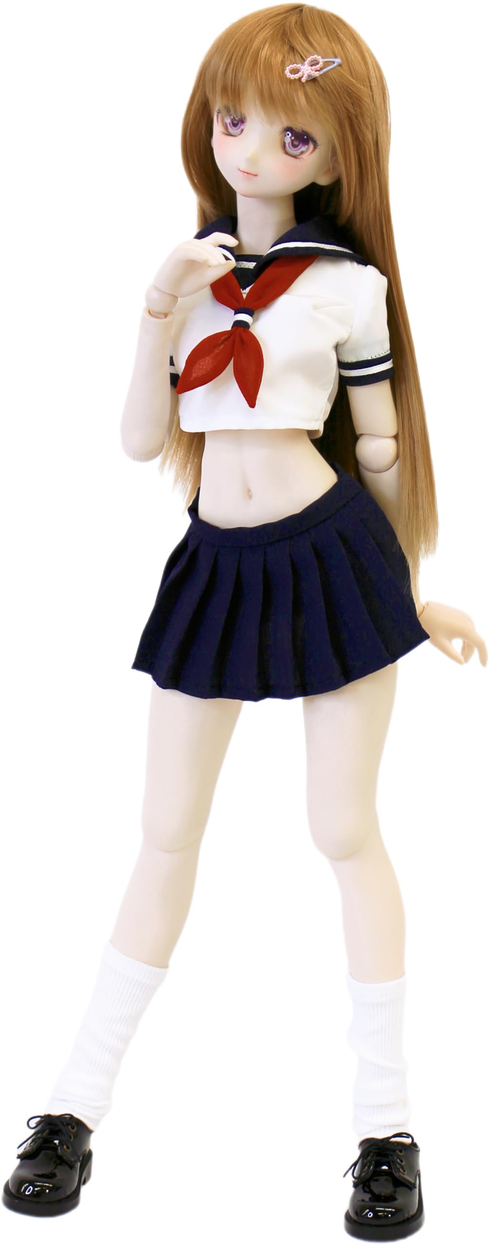 

Petite Marie DD Cute High School Girl Sailor Short White with Navy Summer Pleated 60cm Doll Clothes 1/3 (S-L Bust) Outfit, Mini-Length Uniform,