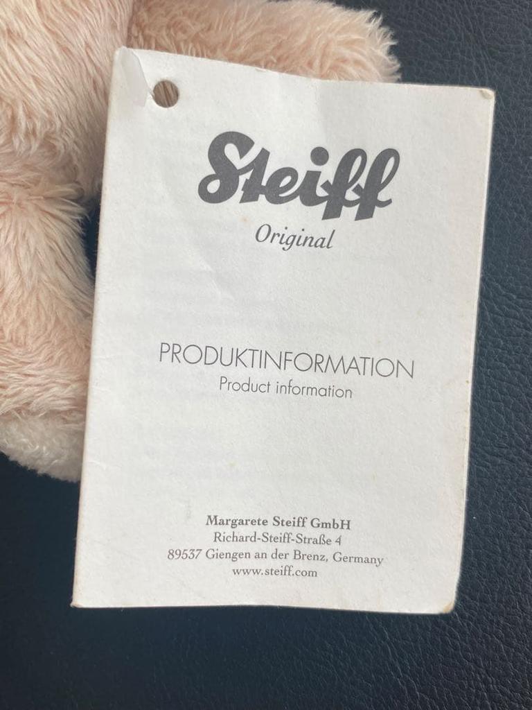 [USED] Old Steiff Teddy Bear Plush Keychain Beige with Paper Tag