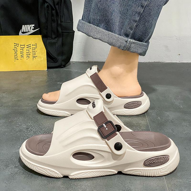 

Мужские модные уличные тапочки на толстой подошве, удобные нескользящие повседневные прочные шлепанцы из ЭВА с мягкой подошвой, мужская обувь 42 коричневый