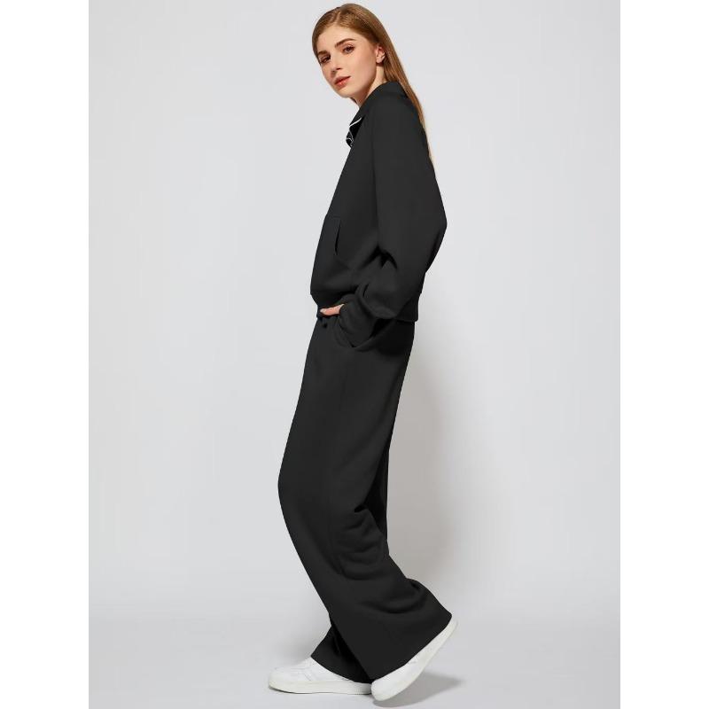Women Stand Collar Zipper Long Sleeve Casual Sports Two Piece Sweatshirt And Pants Set