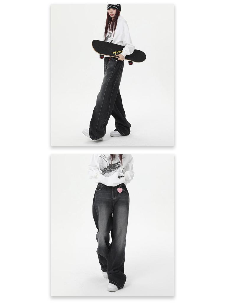 Women's Wide-Leg Black-Gray High-Waisted Jeans - Autumn/Winter 2023