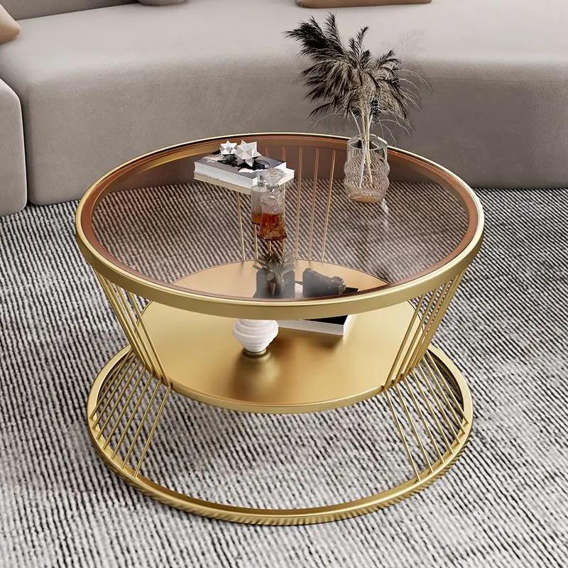 Nordic Toughened Glass Coffee Tables For Home Furniturey Living Room Round Tea Table Light Luxury Household Leisure Side Tables