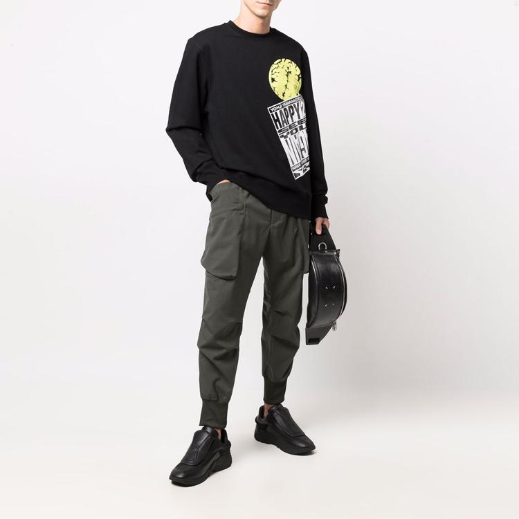 Y-3 Sudadera de manga larga con cuello redondo y estampado FW21 para hombre, sudadera, negra, HF7068