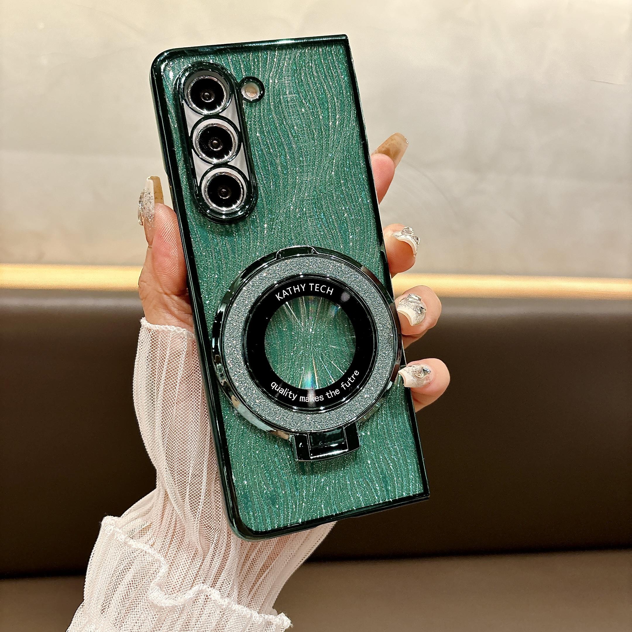 

Чехол Ring Electroplate Sparkling для телефона Samsung Galaxy Z Fold 6 5 4 3 Fold 6 Fold 5 Fold 4 Fold 3 Магнитный противоударный чехол Galaxy Z Fold6 зелёный
