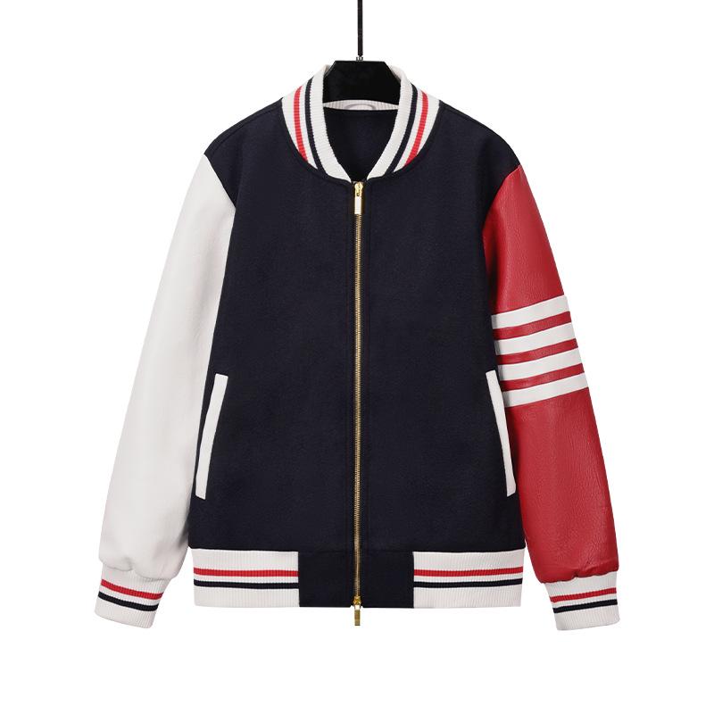 TB BROWIN Autumn Striped Wool Blend Baseball Jacket - Lobster Style Streetwear Casual Outerwear