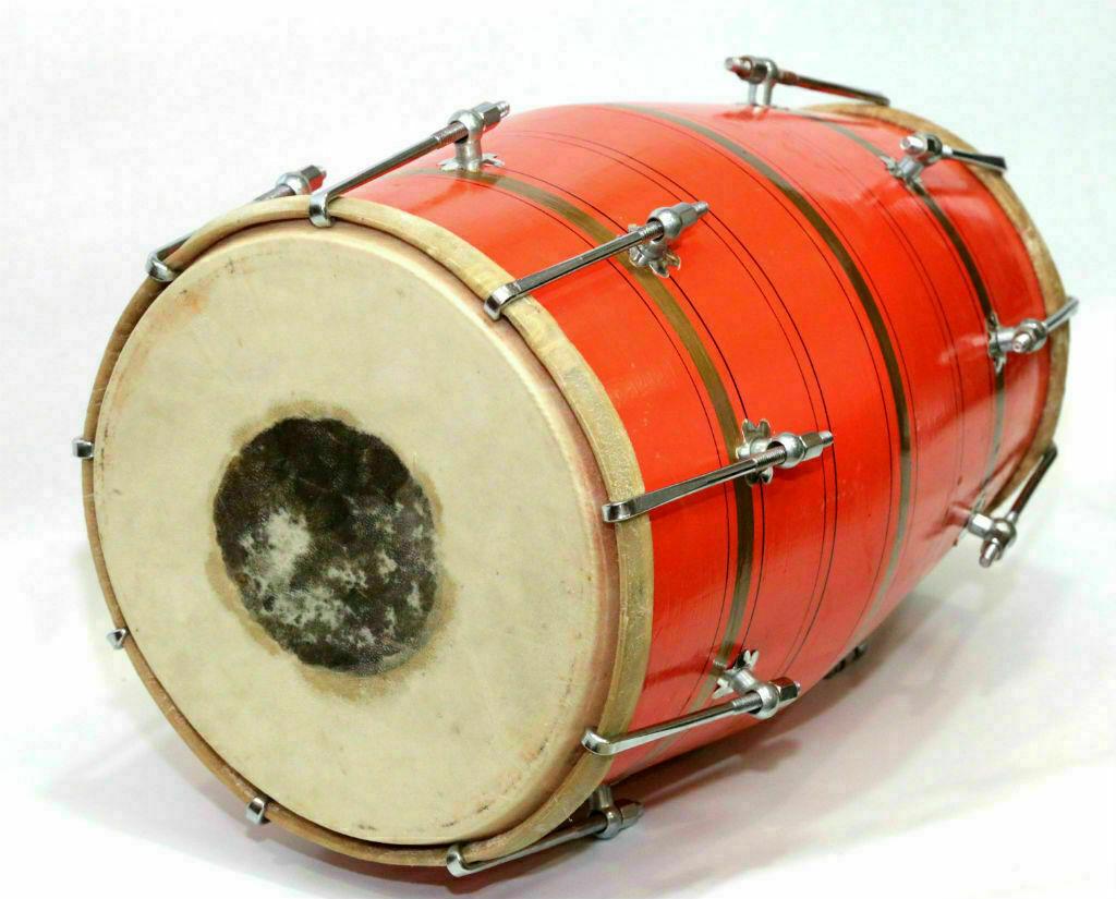 Indian Wooden Dholak / Dholki Drum with Tuning Nuts & Protective Cover – Traditional Hand Percussion Instrument