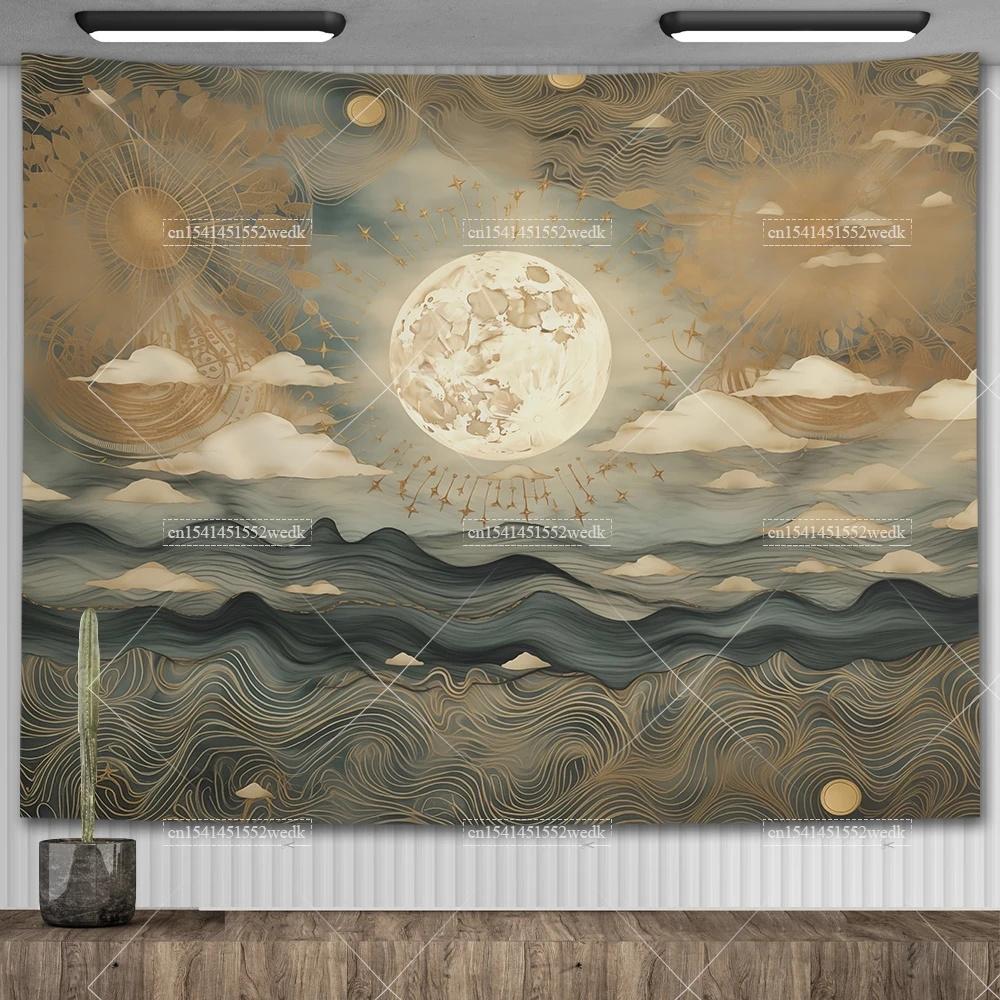 Mandala Półksiężyca Słońce Gobelin Gobelin Wiszący na Ścianie Boho Wiedźmiński Gobeliny Wystrój Pokoju Flagi Domowe