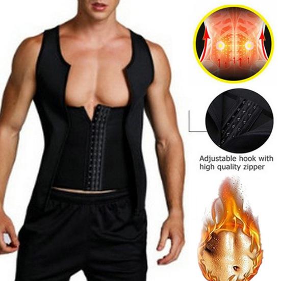 Herren Schlankheitskorsett Weste Rundhals Ärmellos Doppellagig Bauchkontrolle Shapewear Top Reißverschlussleiste Bodyformer Dreiknöpfiges Oberteil