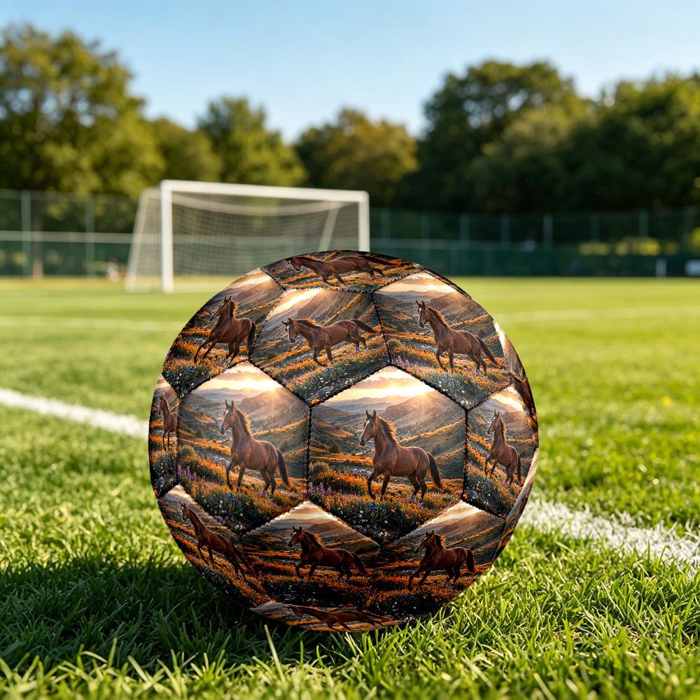 1pc Horse Wildflowers Theme Soccer Ball Football, Size 5, Lightweight PVC, Durable Outdoor Training Soccer Ball, Gift m61417