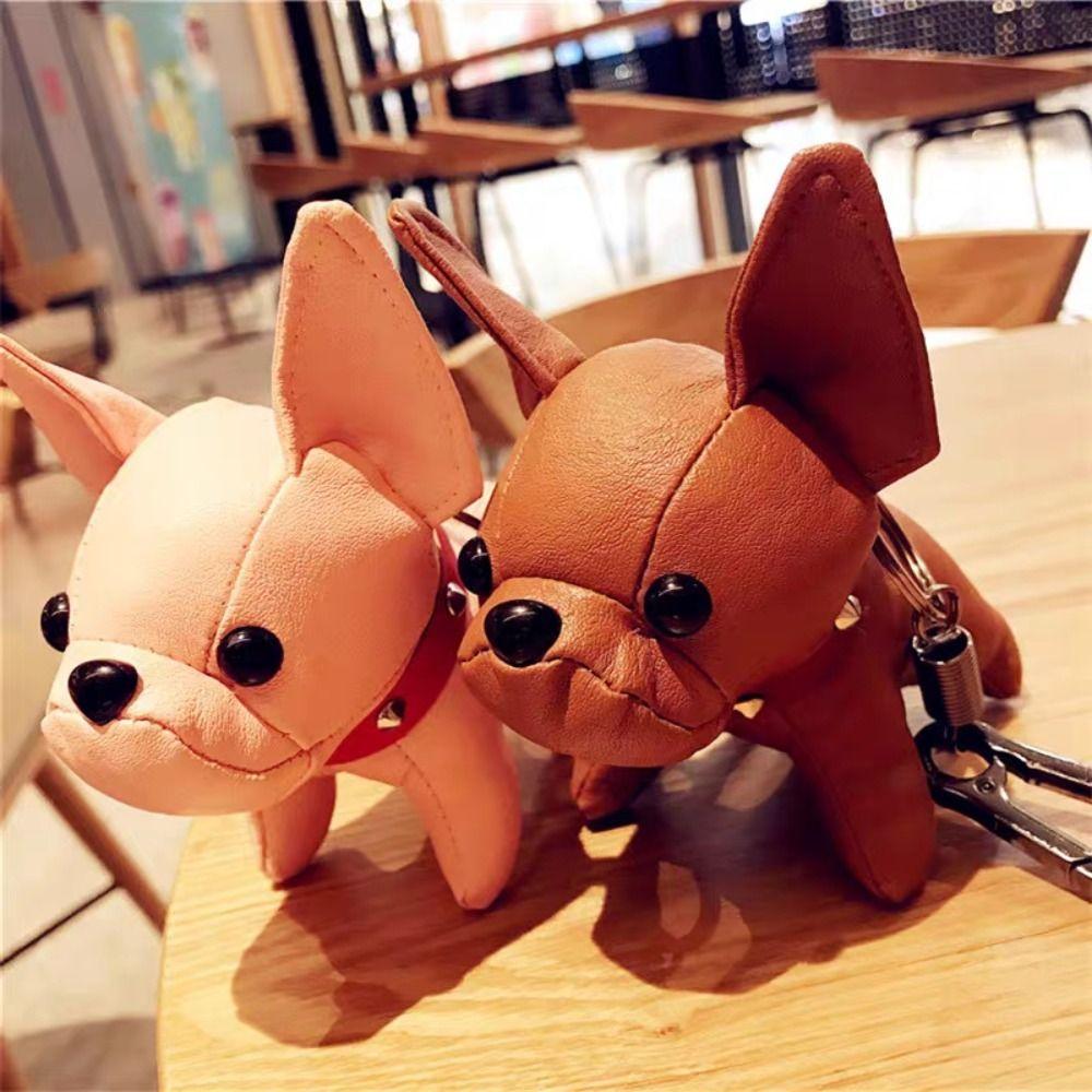 Cute Chubby Leather Keychain French Bulldog Dog Dolls Unique Car Keyring Gift
