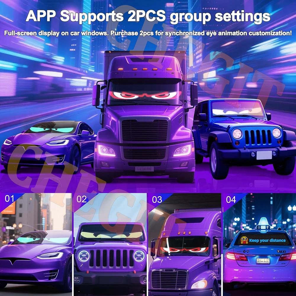 New Eye LED Sign Truck Scrolling Advertising APP Voice Control Light Custom Text Pattern Animation Programmable Display for Car