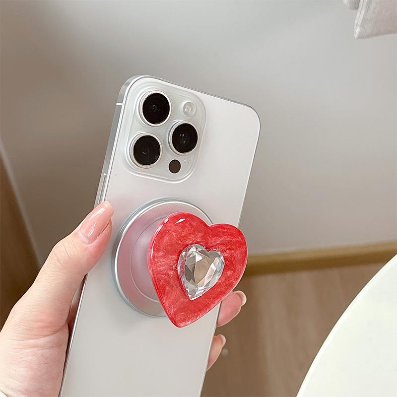Ice Silk Love Rhinestone Color Mobile Phone Airbag Bracket Magnetic Attraction Suitable For Magsafe Creative Design Women'S Ring