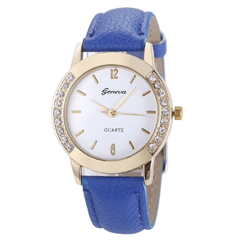 Women Fashion Double Side Diamond Watch Round Dial Quartz Clock Wristwatch with Leather Strap