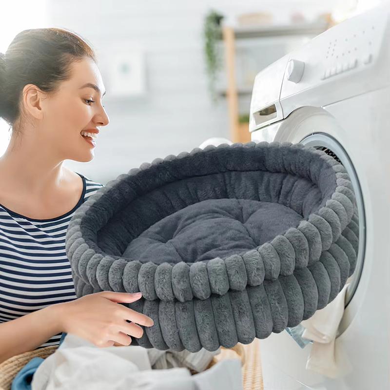50/60cm Thickened Warm Large Oval Cat Bed Comfortable Detachable Washable Plush Cushion Sleeping Pet Nest Puppy Accessories