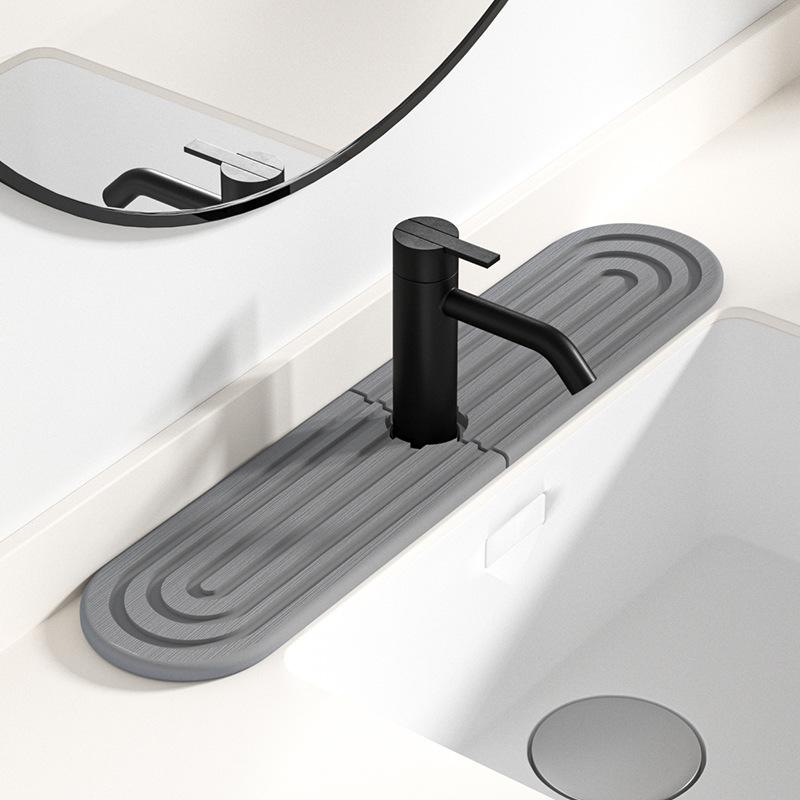 Faucet Mat for Kitchen Sink  Long Diatomite Fast Drying Stone Sink Tray, Super Absorbent, Faucet Splash Guard for Bathroom Counter