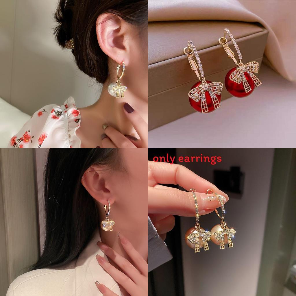 Korean Fashion Butterfly Pearl Hoop Earrings For Women With Electroplated Alloy