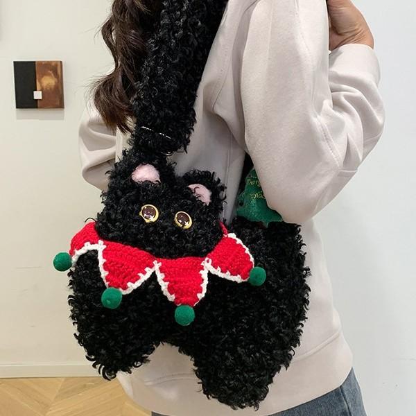 Niche design cute plush bag autumn and winter super cute cat messenger bag women's new shoulder armpit bag