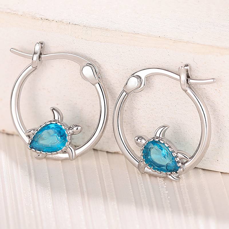 Xiaomi Huitan Turtle Lady Hoop Earrings with Shiny Blue CZ Silver Color Accessories for Party Engagement Versatile Daily Trendy Jewelry
