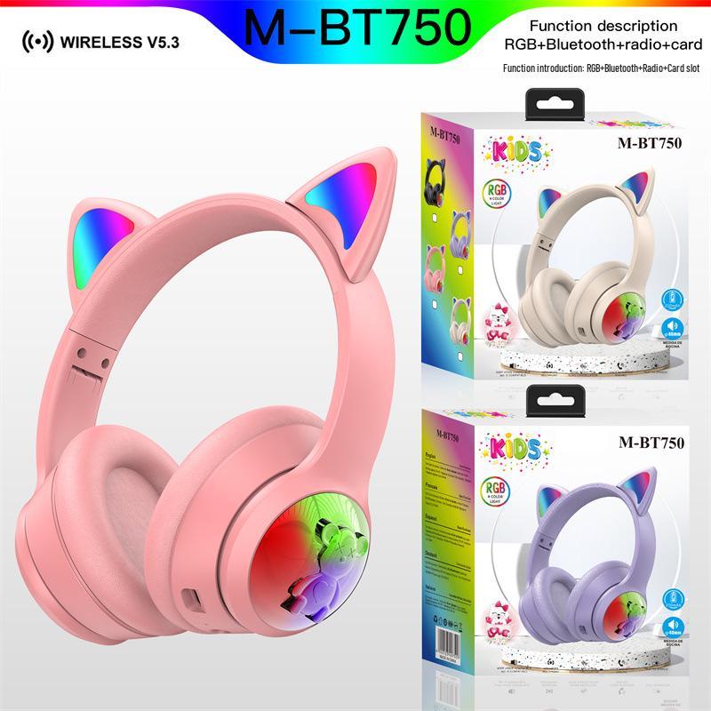 BT750 Wireless Cat Ear Over-Ear Headset for Kids - Gradient Design, Bluetooth, Gaming & Streaming