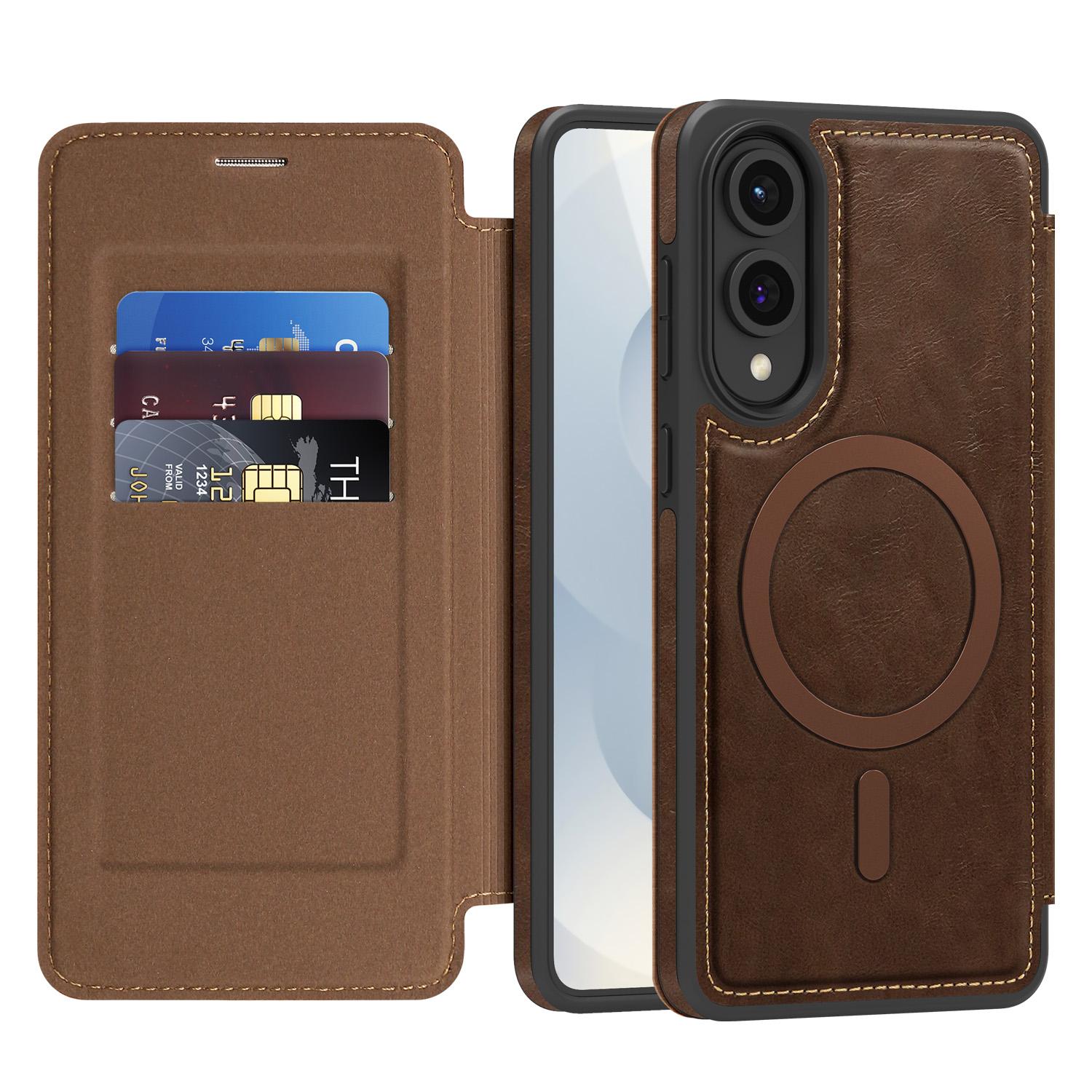 

All-Inclusive Flip Case For Samsung Galaxy S25 Edge Magsafe Embossed PU Leather Card Slot Cash Pocket Soft Cover TPU adn Leather&Galaxy S25 Edge