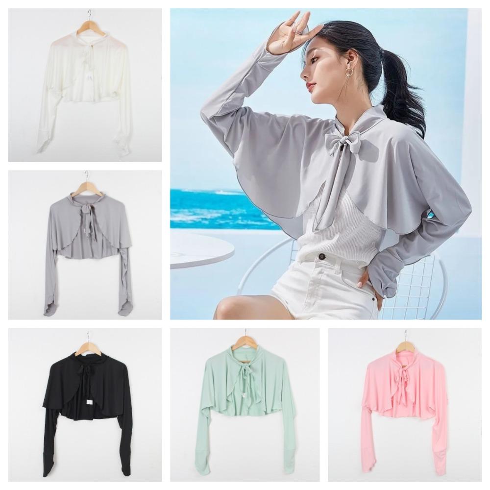 Quick-Drying Long Sleeve Crop Top Ultra-thin Ice Silk Shawl Fashion Sunscreen Sleeves Girls