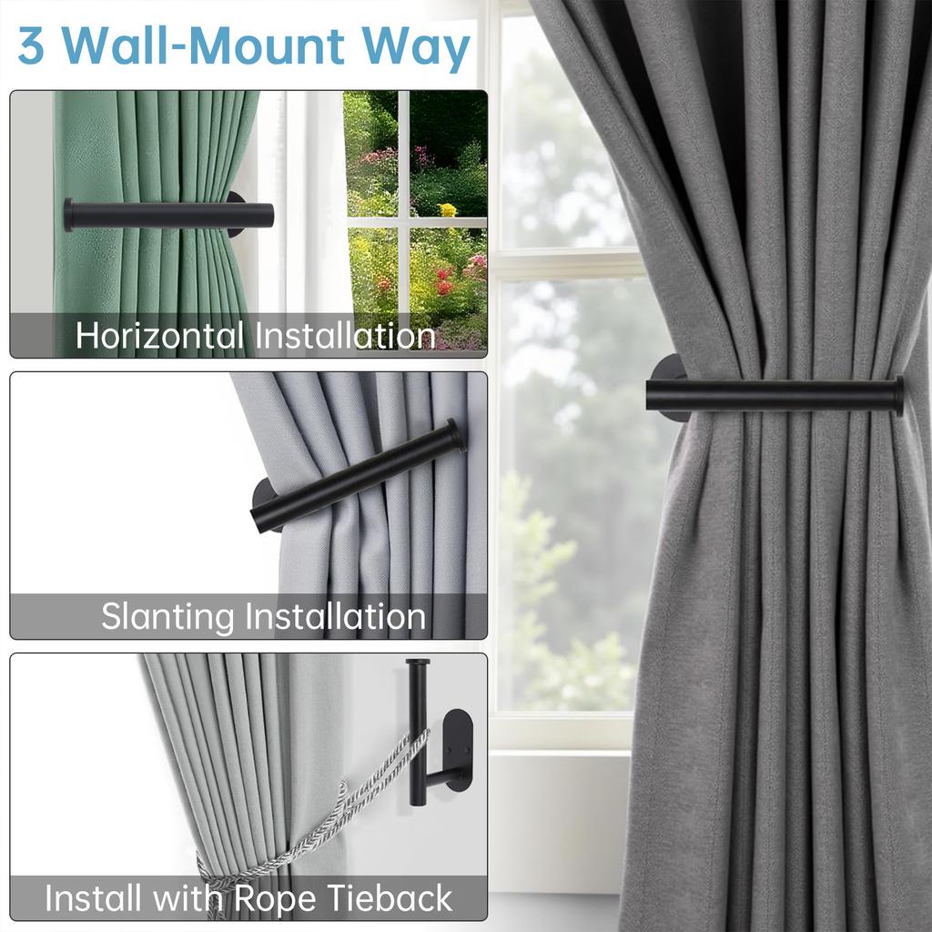 2 Pcs Black Wall Mounted Curtain Holdback Hooks Household Window Curtain Side Pull Back Fixed Holders Home Decor Accessories