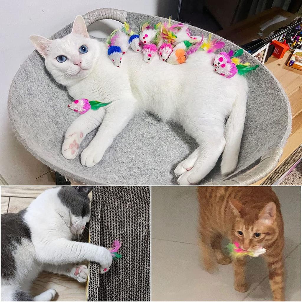 5/10/15pcs Cat Toy Soft Fleece Mouse Cat Toys Funny Playing Toys For Cats With Colorful Feather Plush Mini Mouse Toys Pet Supply