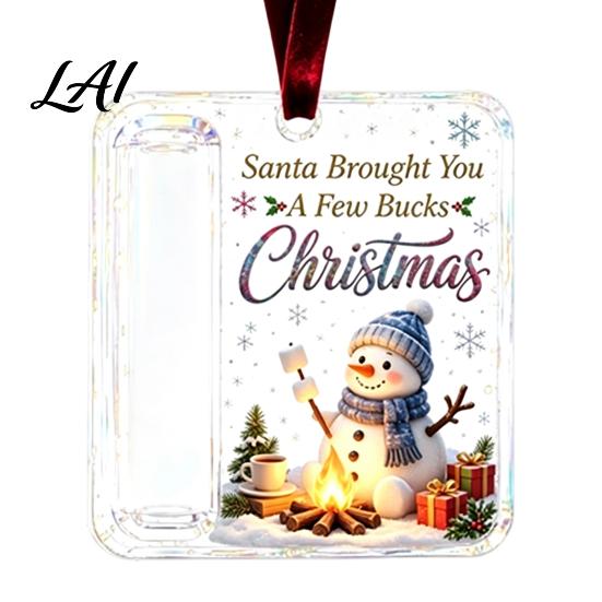 Unique Holiday Gift for Family Christmas Acrylic Money Holder Ornament Cash Hanging Decor with Stocking Stuffer Festive Pattern Tree Pendant
