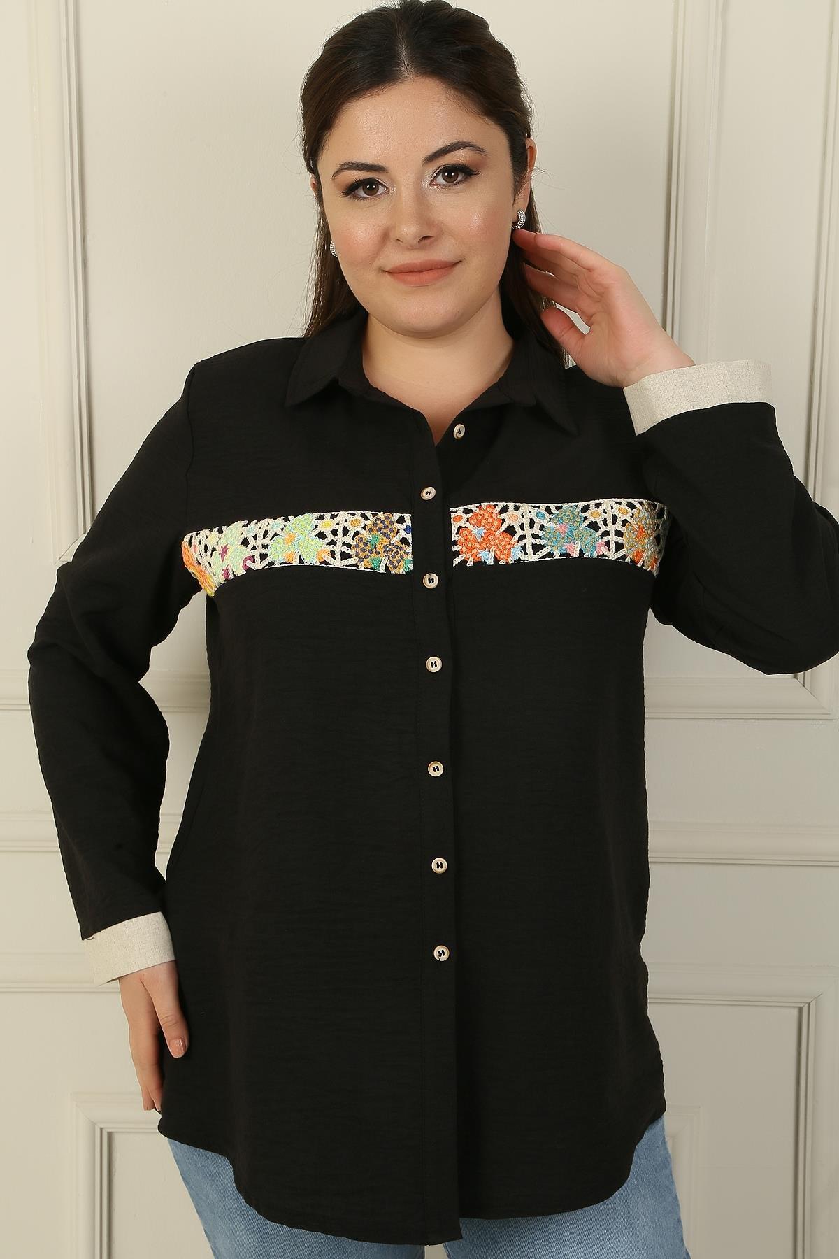 

Рубашка больших размеров с цветочным мотивом, вязаным спереди XXL чёрный