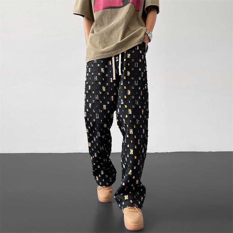 Pantaloni Uomo Moda Retrò Colorati a Quadri Pantaloni Uomo Streetwear Hip-hop Larghi con Fori Pantaloni Uomo M-3XL