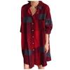 Damenmode, lässig, Karomuster, Revers, einreihig, Panel, gerade, lange Ärmel, lockeres Hemdkleid