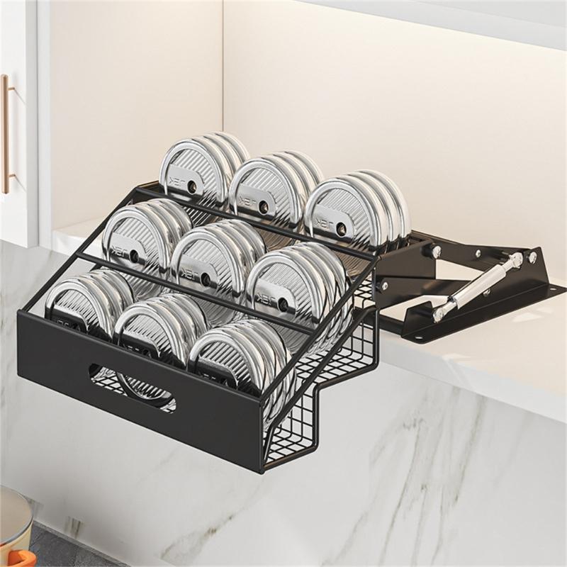 Kitchen Cabinet Seasoning Shelf, 3 Level Carbon Steel Storage Design with Guard Rails for Bottle Sorting and Access