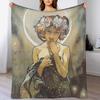 HD. The Moon and the Stars, (number 1 from Serie of 4) by Alphonse Mucha (1902) HIGH DEFINITION Throw Blanket Large Blankets