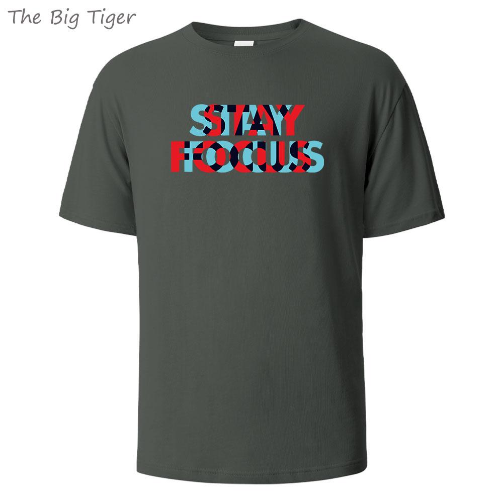 Stay Focus Painting Soft Cotton Tshirt For Men Breathable Fabric Relaxed Fit Crew Neck Simple Basic Mens Tshirt Fashion Tops
